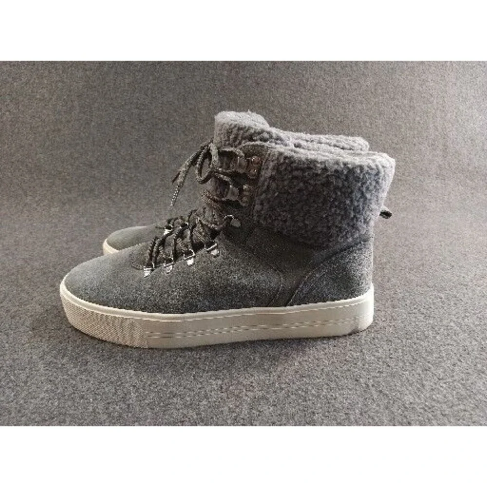 Marc Fisher Platform Sneaker Boots Women 10M Shearling Ankle Leather Lace Up